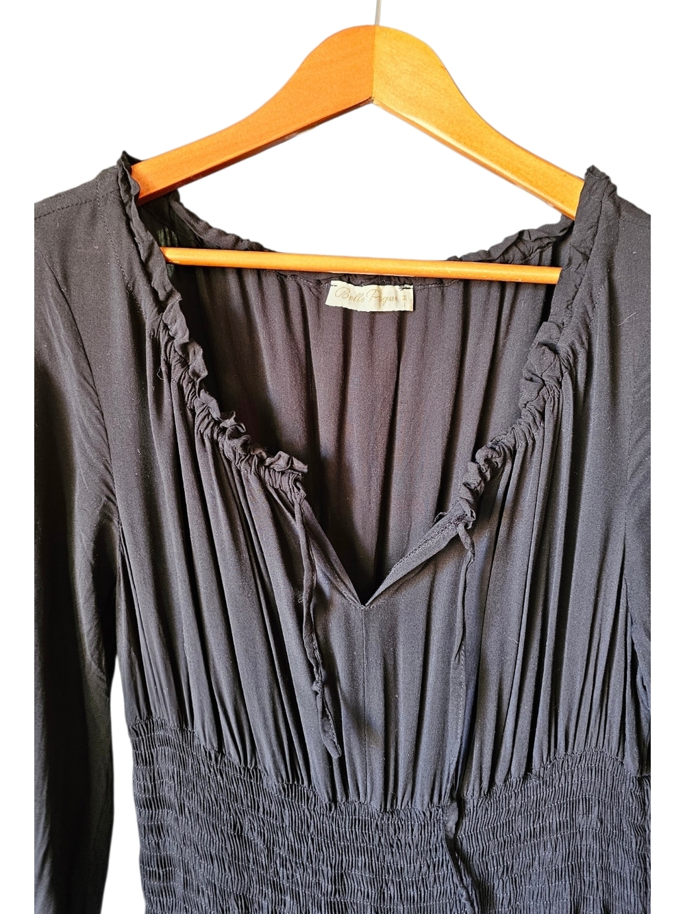 Belle Poque Black Maxi Dress Medium Smocked Boho Gothic Renaissance Whimsigoth - Picture 4 of 10